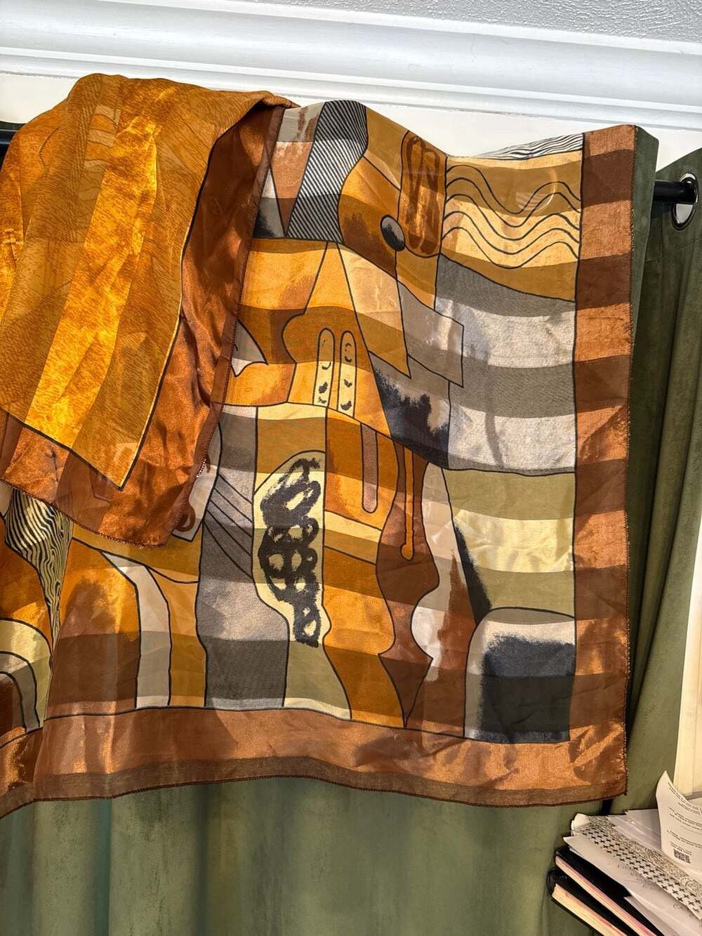 Vintage Picasso Abstract Cubism Print Square Silk Feel Scarf